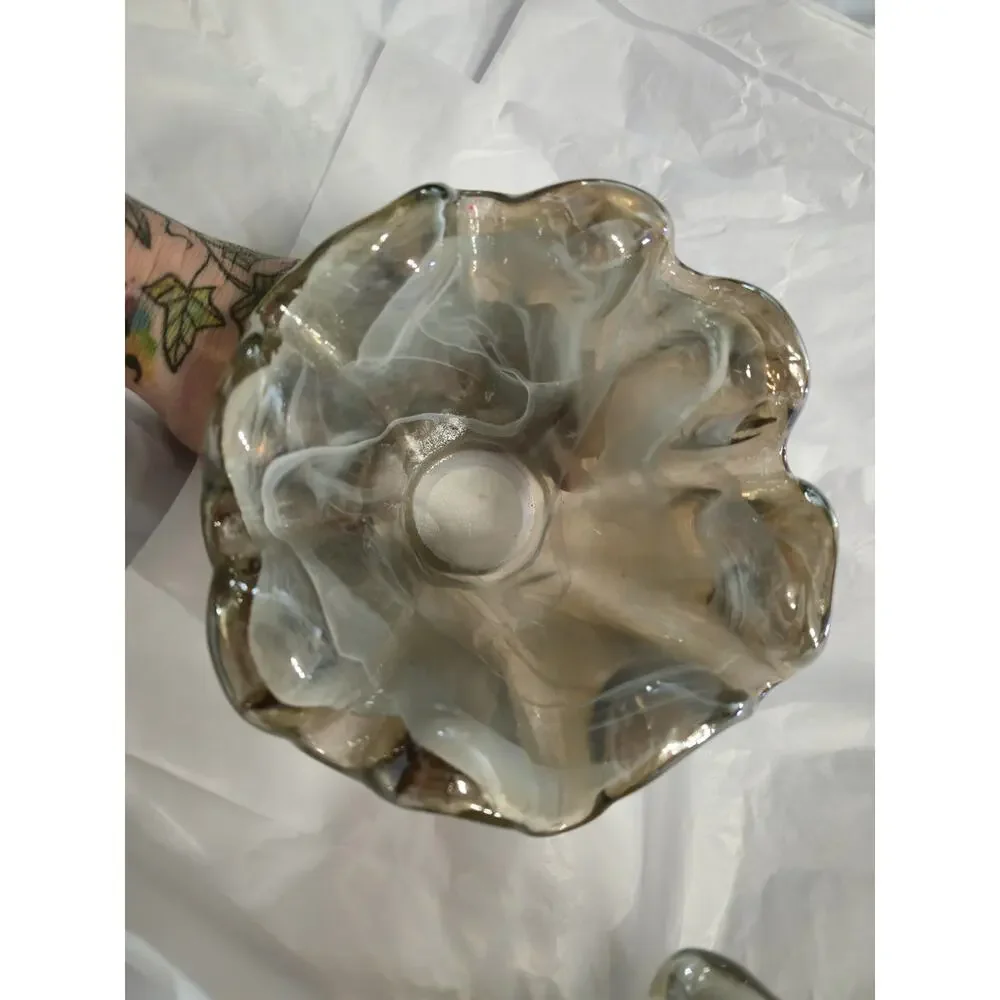 Vintage Italian Art Glass Ruffled Candle Holders Pair Smoke Gray Tammaro
